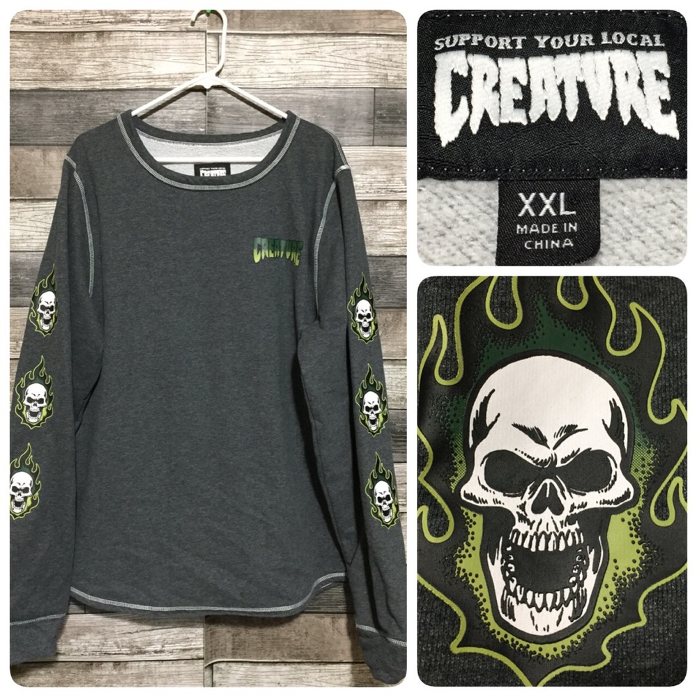 Creature Skateboards Sweatshirt XXL Gray Pullover Support Your Local Creature